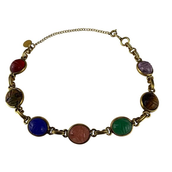 Multi-Stone Gold Tone Scarab Bracelet Chain Link 8" Length 2012 Candies Design - Picture 2 of 4